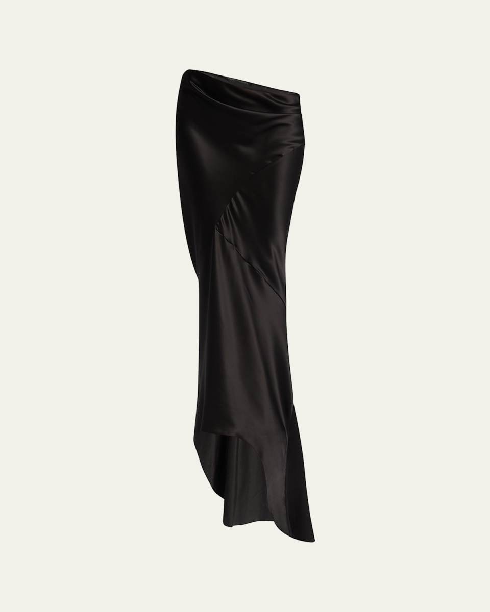 Asymmetric Satin Maxi Skirt With Tra